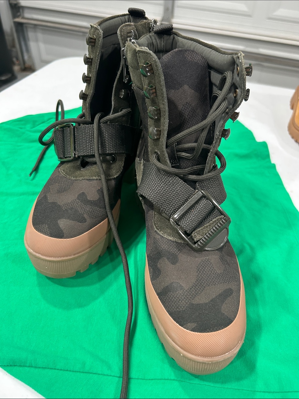 Steve Madden Women's Camouflage Combat Boots with Tan Sole
